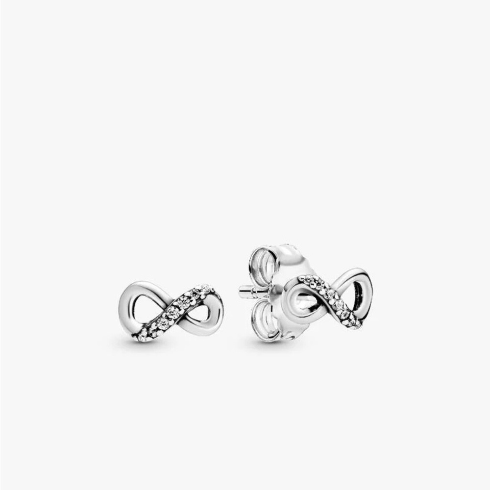 NIB Pandora Sparkling Infinity Stud Earrings Sterling Silver Cubic Zirconia